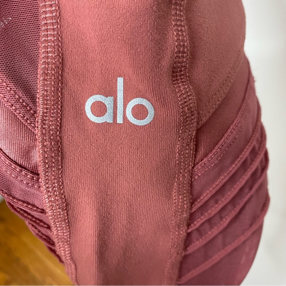 ALO Yoga Leggings Womens L High Waist Interlace Mesh Rosewood Athletic Pants - Picture 2 of 9